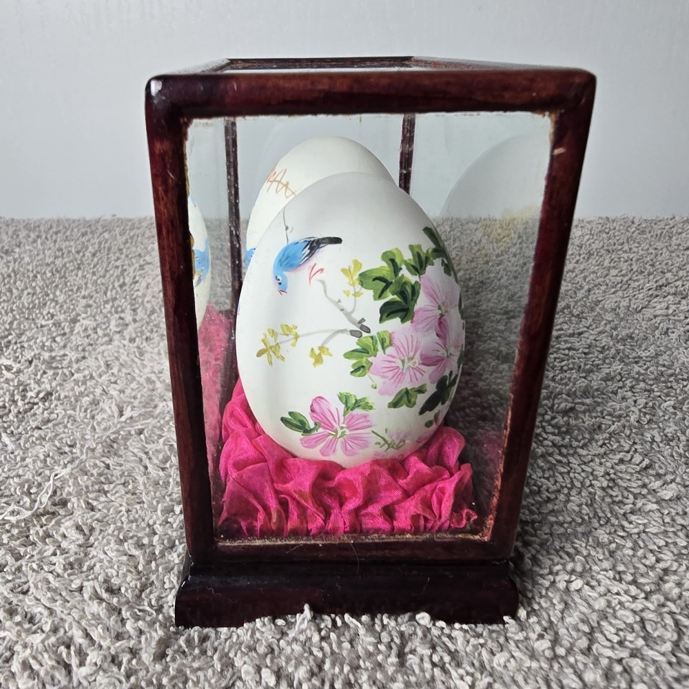 Decorative Two Floral Egg Set with Display Case - Picture 6 of 10